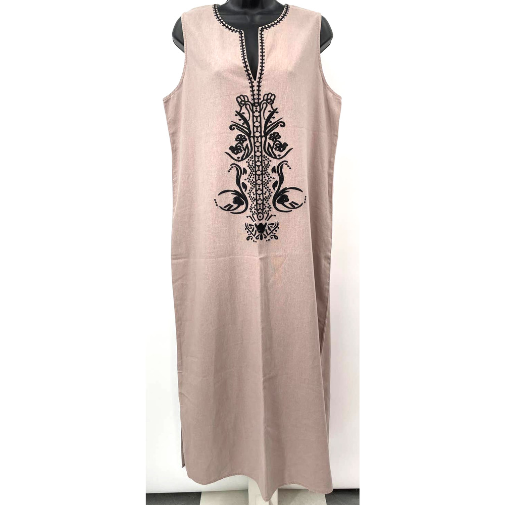 For Cynthia Blush Pink Maxi Dress with Black Embroidery